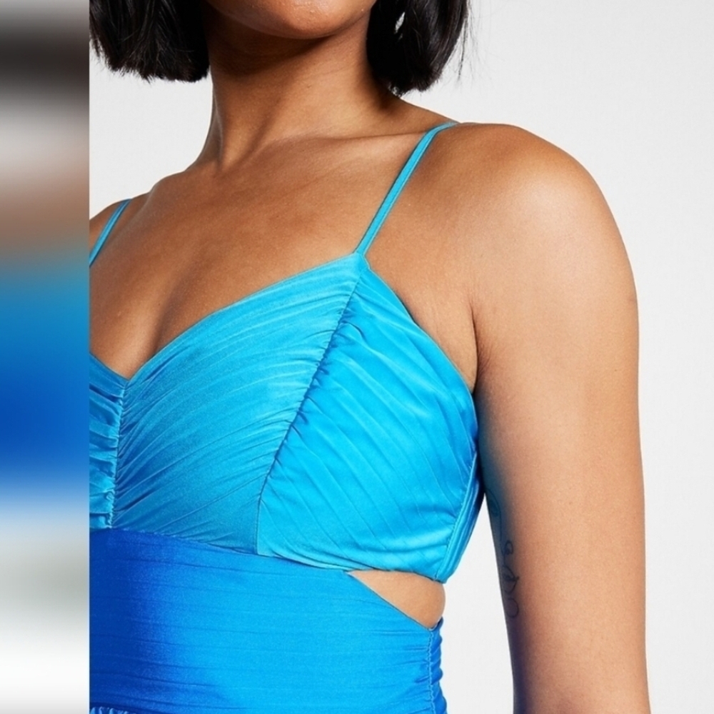 Express NWT Teal Pleated Dress-size 10 - Picture 2 of 4